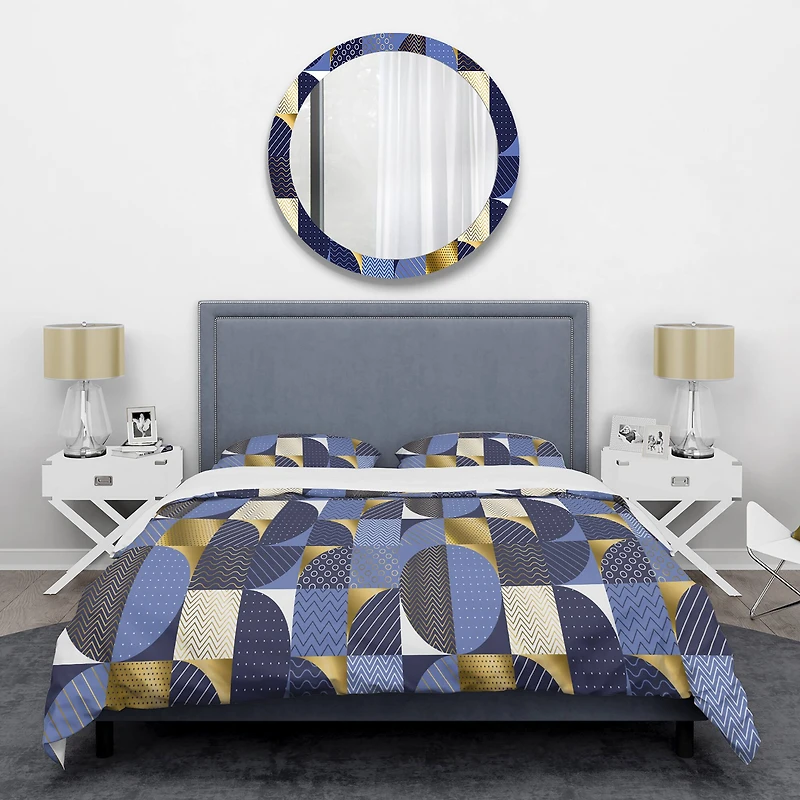 Designart 'Retro Luxury Waves In Gold And Blue IV' Mid-Century Duvet Cover Set