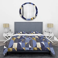 Designart 'Retro Luxury Waves In Gold And Blue IV' Mid-Century Duvet Cover Set
