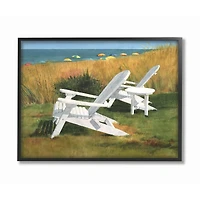 Stupell Industries White Adirondack Chairs by Beach Wall Art in Black Frame