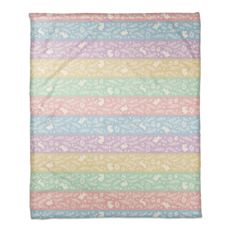 Botanical Bunny Stripes 50" x 60" Coral Fleece Blanket