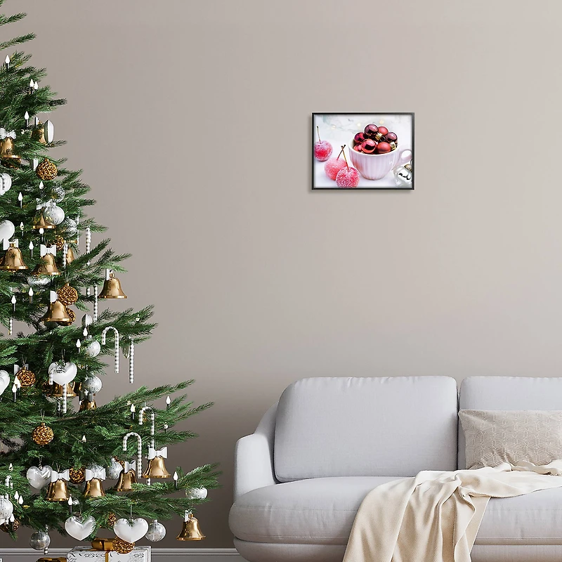 Stupell Industries Gleaming Red Christmas Ornaments Framed Giclee Art