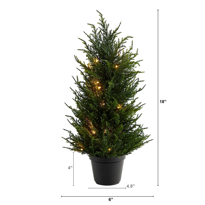 18in. Pre-Lit Cedar Artificial Tree, Warm LED Lights