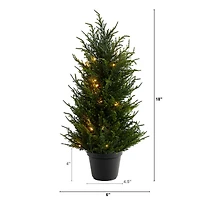 18in. Pre-Lit Cedar Artificial Tree, Warm LED Lights