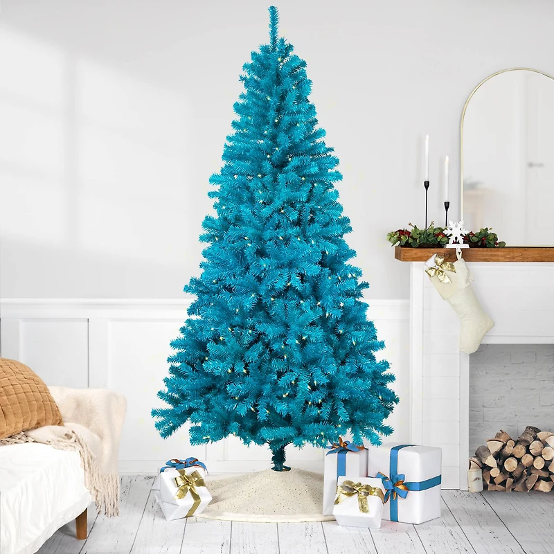 7ft. Pre-Lit Medium Turquoise Pine Artificial Christmas Tree, Clear Lights