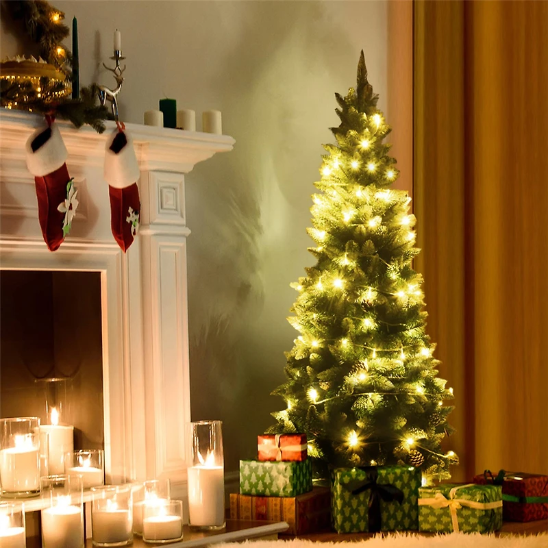 Costway 5ft. Unlit Snow Flocked with Pine Cones Pencil Artificial Christmas Tree