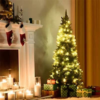 Costway 5ft. Unlit Snow Flocked with Pine Cones Pencil Artificial Christmas Tree