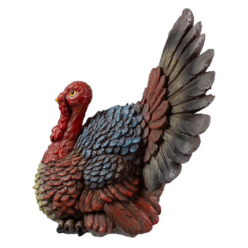 11" Brown, Red & Blue Fall Harvest Turkey Tabletop Figurine