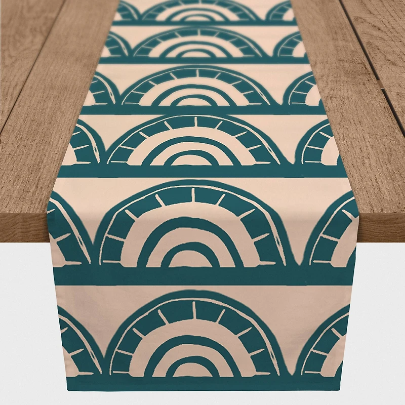 Abstract Teal Arch Pattern 16" x 72" Cotton Twill Runner