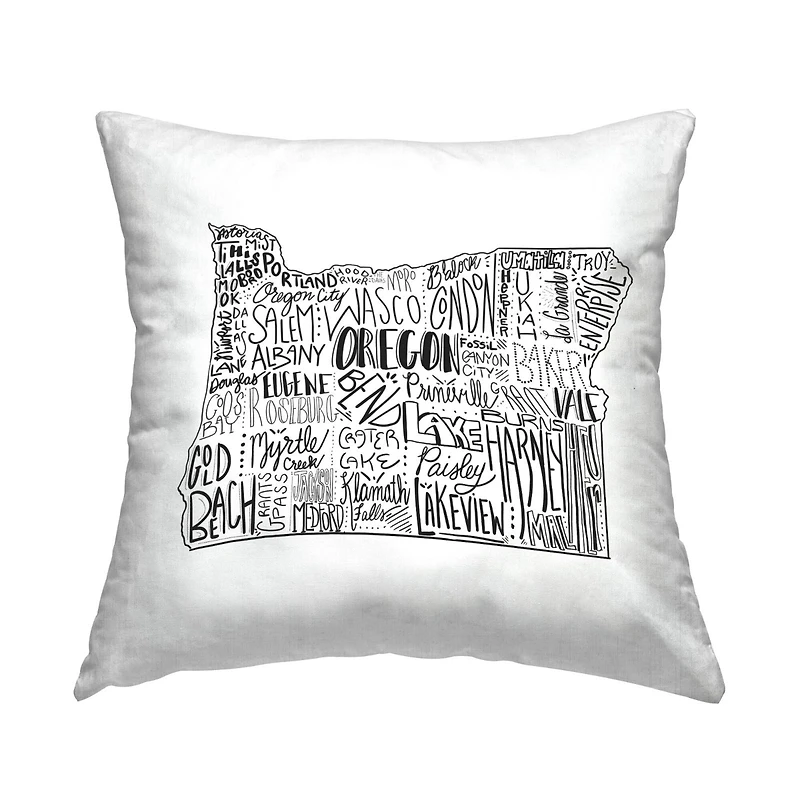 Stupell Industries Oregon State Outline Typography City Map Throw Pillow, 18" x 18"