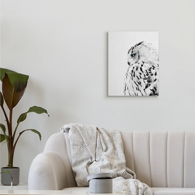 Stupell Industries Snow Owl White Feathers Peering Blue Eyes Canvas Wall Art