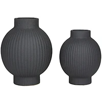 CosmoLiving by Cosmopolitan Black Ceramic Ribbed Vase Set of 2 11", 9"