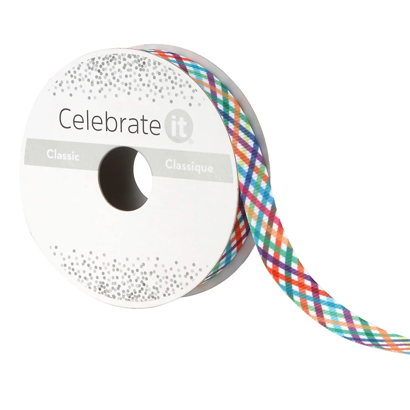 5/8'' x 7 yd. Rainbow Plaid Ribbon by Celebrate It®