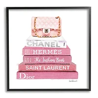 Stupell Industries Pink Book Stack Fashion Handbag in Frame Wall Art