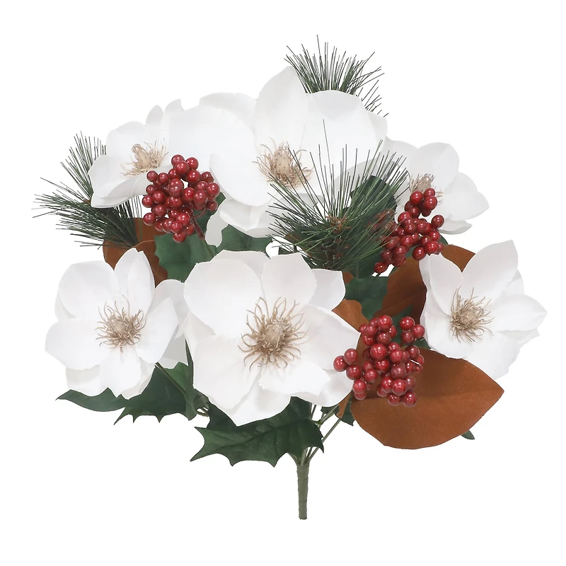 18.5" White Magnolia, Pine & Berry Deluxe Bush by Ashland®