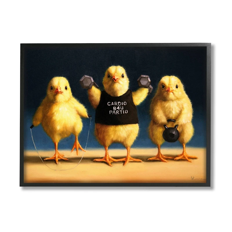 Stupell Industries Funny Exercise Workout Chicks Animals Framed Giclee Art