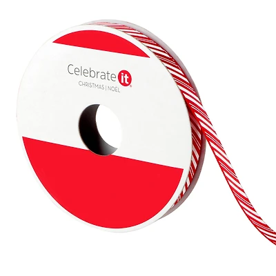 3/8" x 12ft. Red & White Diagonal Stripes Ribbon by Celebrate It® Christmas