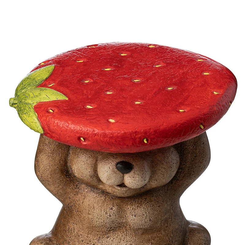 Glitzhome® 12.5" Bear Holding a Strawberry Decorative Garden Stool