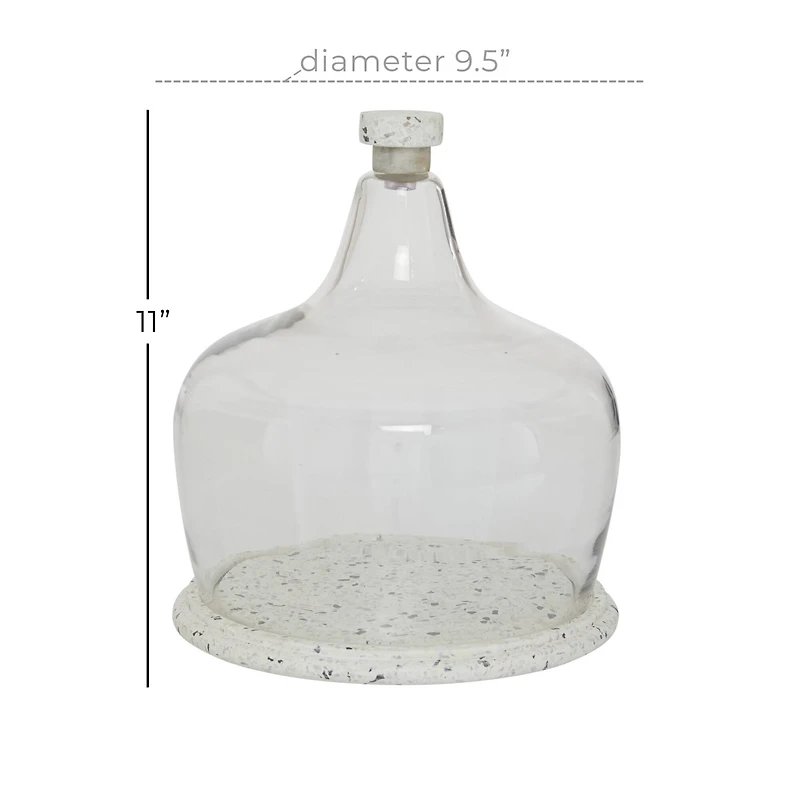 White Stoneware and Glass Contemporary Cake Stand with Cloche, 11" x 9" x 9"