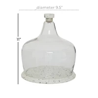 White Stoneware and Glass Contemporary Cake Stand with Cloche, 11" x 9" x 9"