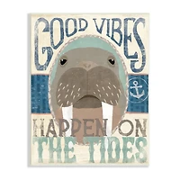Stupell Industries Good Vibes Happen On Tides Nautical Phrase Walrus Wall Plaque