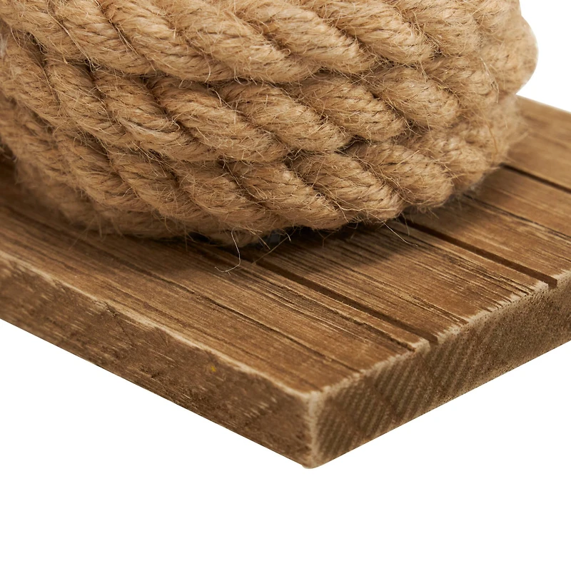7" Brown Wood Knot Rope Bookends with Distressed L-Shaped Stands Set