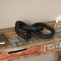 23" Matte Black Distressed Wood 3-Link Chain Sculpture