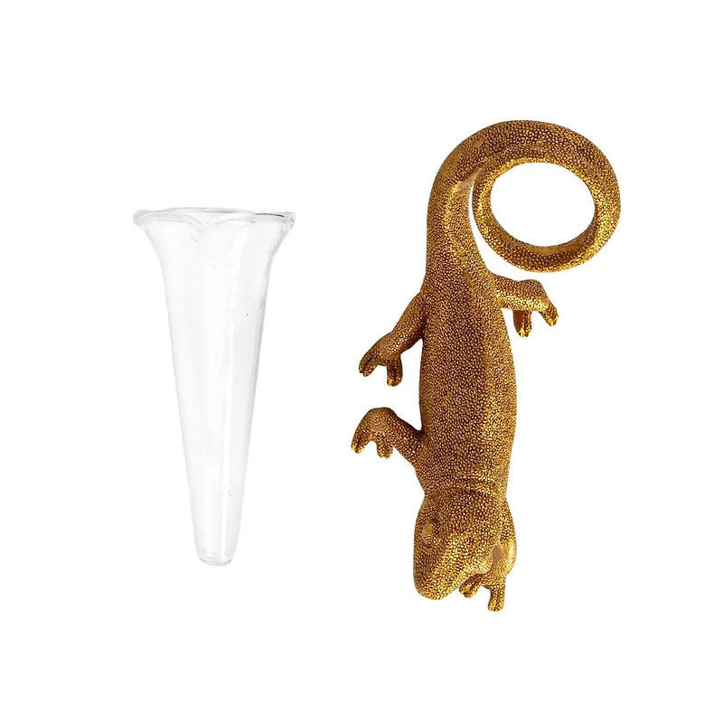 Hello Honey® 7.5" Long Gold Chameleon with Glass Vase