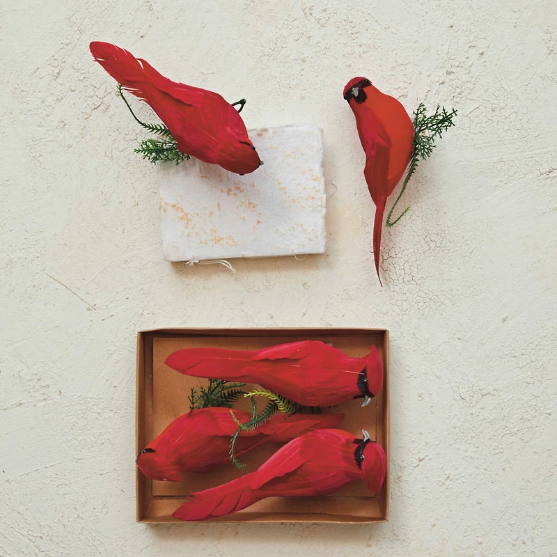 Hello Honey® 6" Red Foam & Feather Cardinal Clip-On Ornament Set