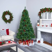 7ft. Pre-Lit Montana Mixed Pine, Pinecones & Berries Artificial Christmas Tree with Clear LED Lights