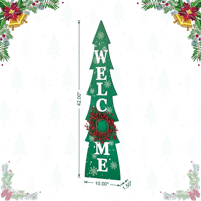 Glitzhome® 3.5ft. Wooden Welcome Christmas Tree Porch Sign