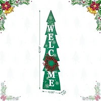 Glitzhome® 3.5ft. Wooden Welcome Christmas Tree Porch Sign