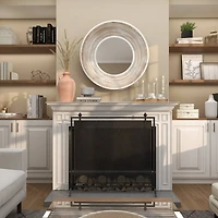 35" Cream Wooden Framed Wall Mirror with White Wash Effect