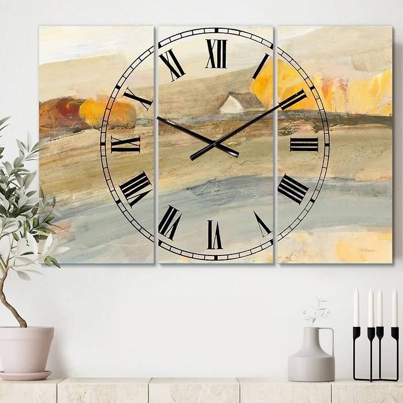 Designart Orange Brown Farmhouse Multipanel Wall Clock