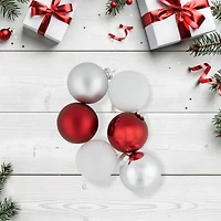 72ct. 2-Finish Red, Silver & White Glass Ball Ornaments