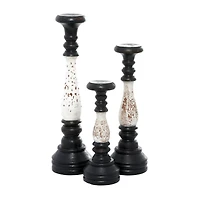 16" Black & White Wood Farmhouse Candlestick Holder Set