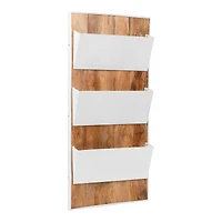 Mind Reader 3-Tier Wall-Mounted File Organizer, Wood and Metal Vertical Rack for Mail, Magazines, and Documents, Metal, Wood, White