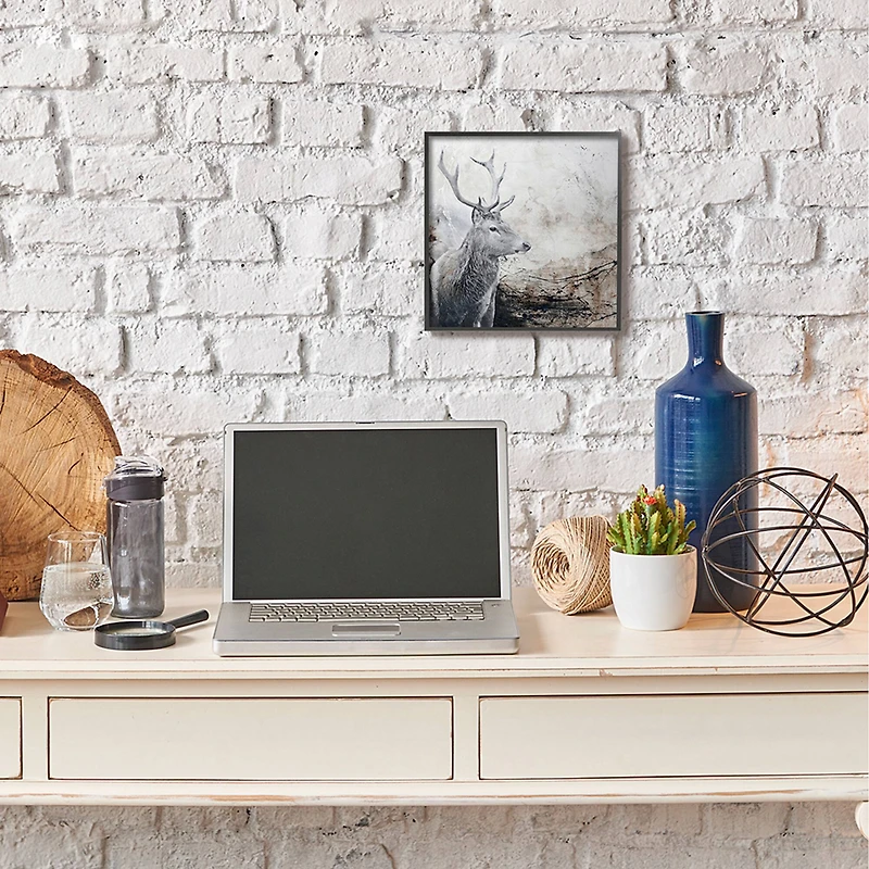 Stupell Industries Elk Antler Portrait Rustic Abstract Landscape Black Framed Wall Art