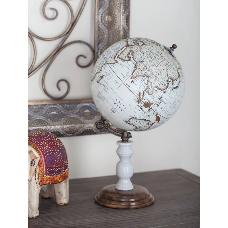14" White Marble & Metal Modern Globe