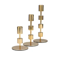 Gold Aluminum Floating Block Abstract Candle Holder with Rounded Base Set