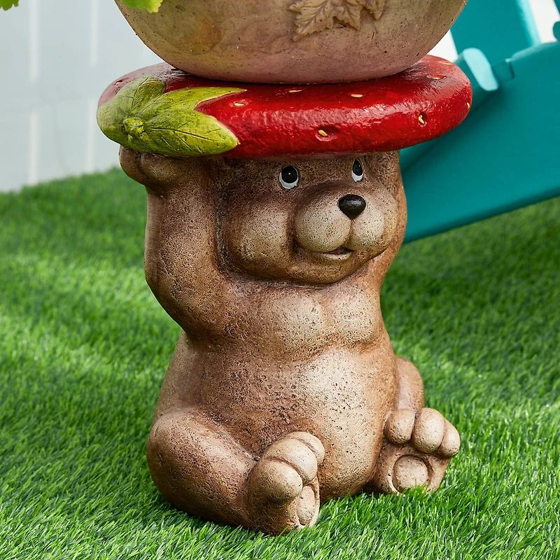 Glitzhome® 12.5" Bear Holding a Strawberry Decorative Garden Stool