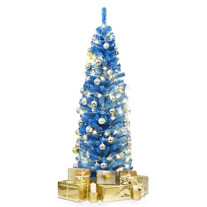 Costway 6ft.Unlit Blue Pencil Slim Tree Artificial Christmas Tree
