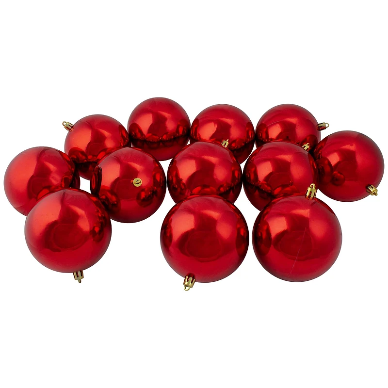 12ct. 4" Shiny Red Hot Shatterproof Plastic Ball Ornaments