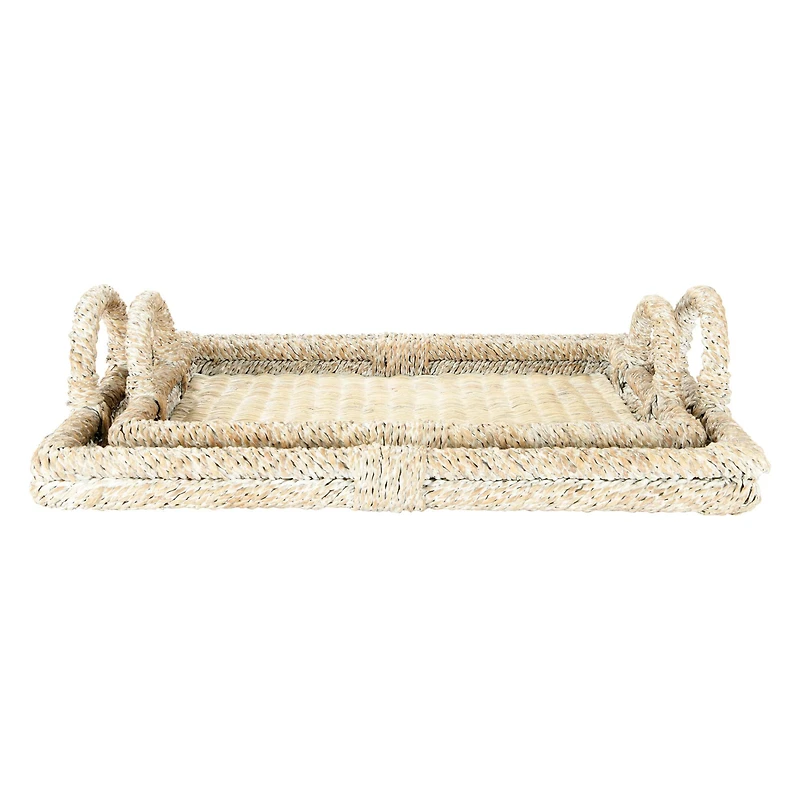 Hello Honey® Whitewashed Decorative Rattan Tray Set with Handles