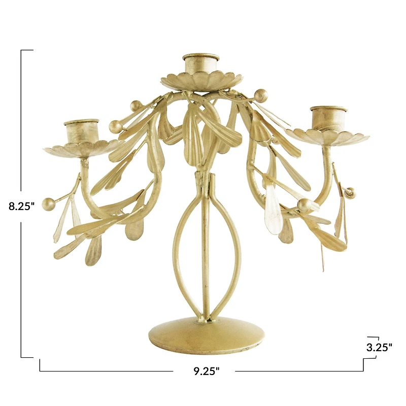 Hello Honey® 9.25" Distressed Pewter Finish Metal Candelabra with Leaves & Berries