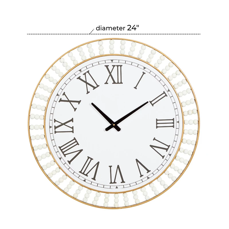 White Metal Contemporary Wall Clock, 24" x 24" x 2"