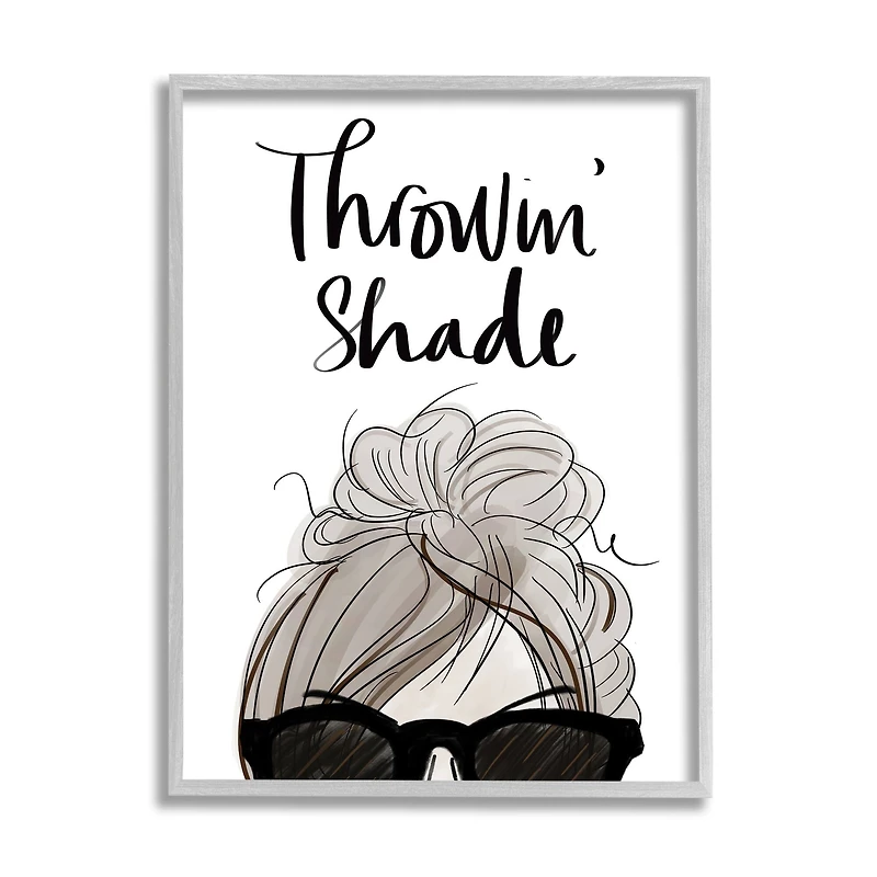 Stupell Industries Throwin' Shade Phrase Woman in Sunglasses in Gray Frame Wall Art