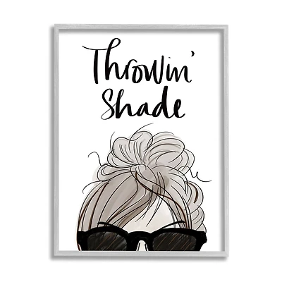 Stupell Industries Throwin' Shade Phrase Woman in Sunglasses in Gray Frame Wall Art