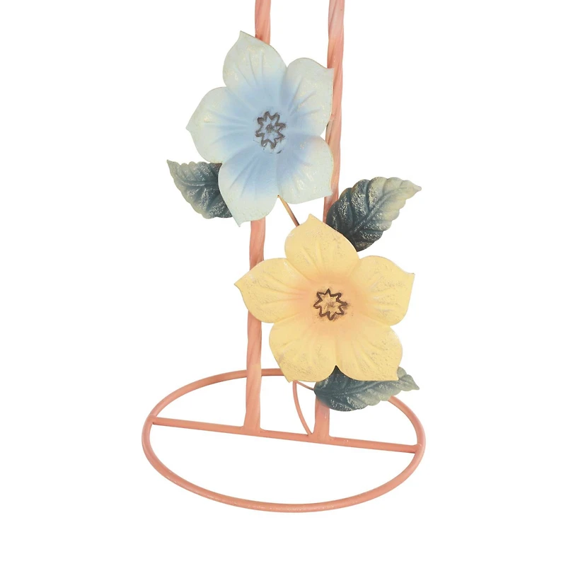 46" Tall Floral & Shimmer Pink Metal Flamingo Garden Sculpture Set