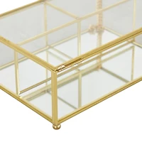 7" x 5" x 3" Clear & Gold 3-Slot Glass & Metal Jewelry Box with Chain Accent