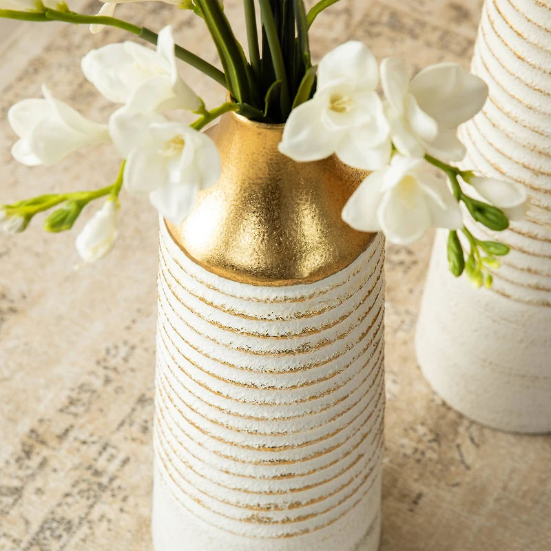 Glitzhome® Modern White & Gold Striped Metal Floor Vases Set